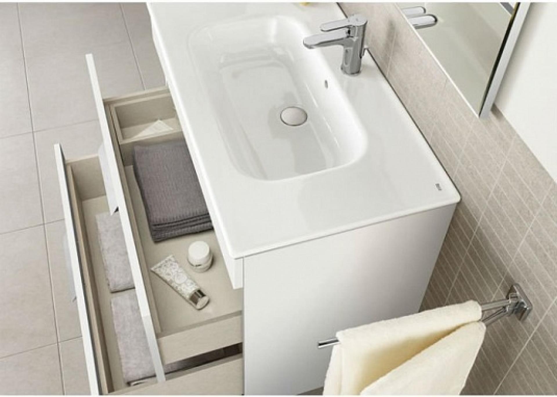 Фото: Комплект мебели для ванной Roca Debba 60 см Roca Debba белая (тумба+раковина+зеркало левое) Roca в каталоге
