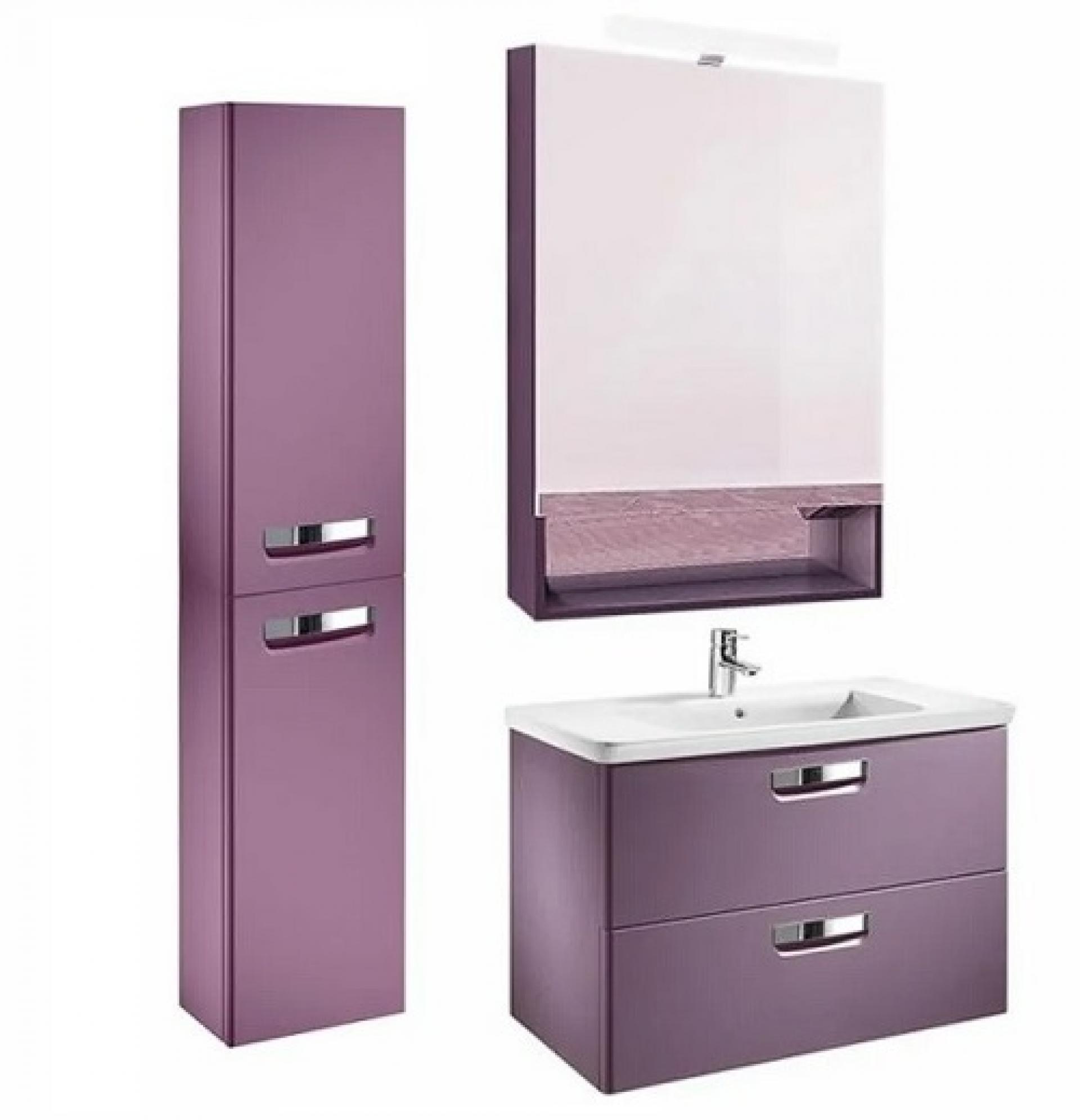 Фото: Комплект мебели 80 см Roca Gap фиолетовый, с подсветкой + шкаф-пенал левый Roca в каталоге