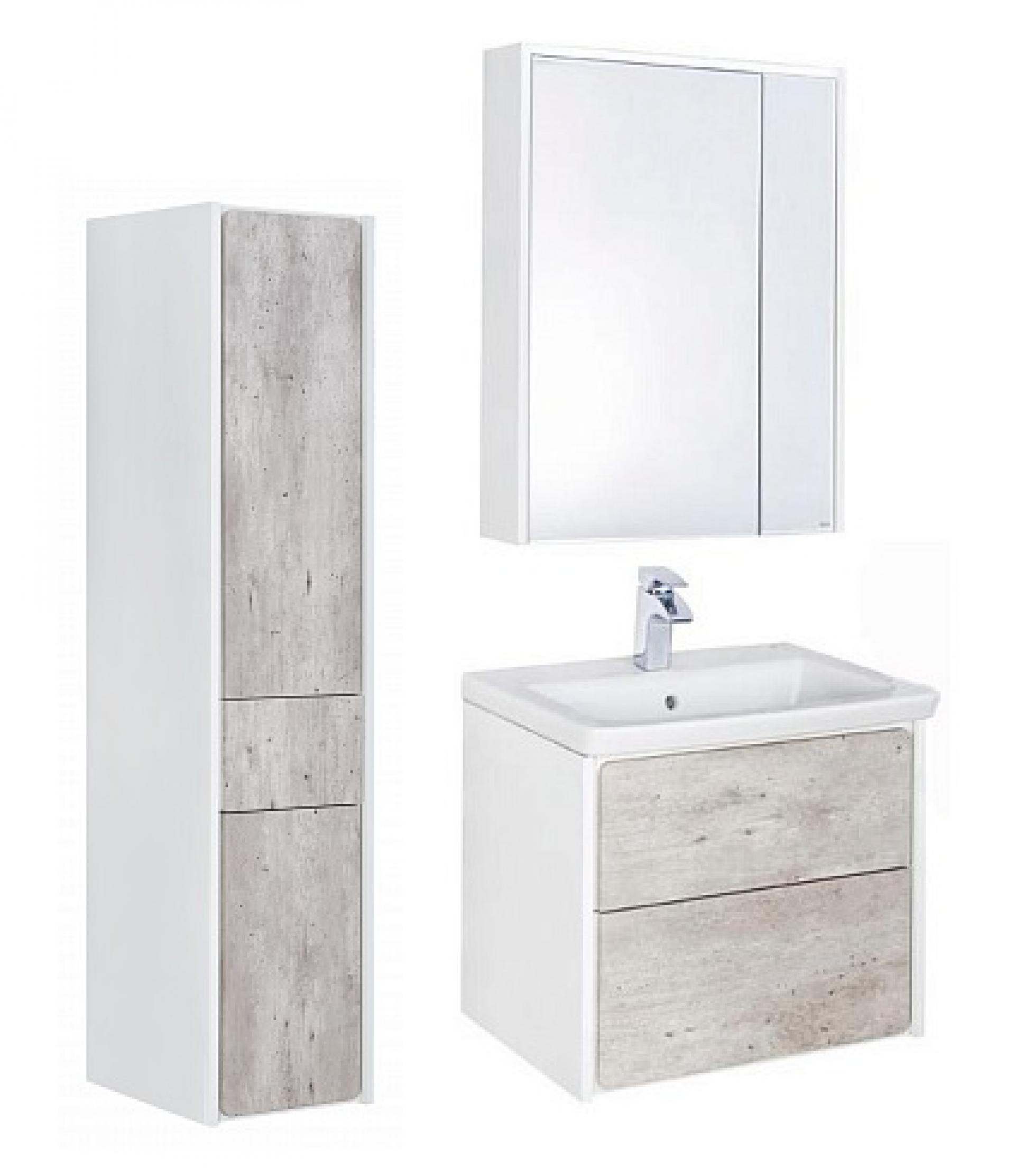 Комплект мебели 80 см Roca Ronda бетон/белый глянец + шкаф-пенал левый