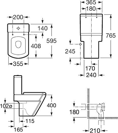 Фото: Унитаз-компакт Roca Hall 342627000 открыт сзади с бачком 341620000 подвод снизу бачка Roca в каталоге