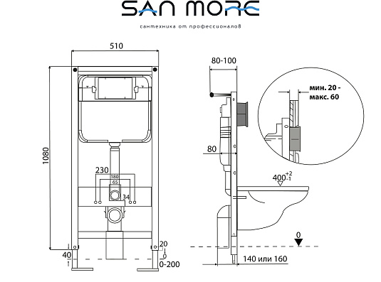 Фото: Комплект унитаз Roca Gap 34647L000 безободковый + инсталляция San More Leggero SMI971901 Roca в каталоге